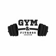 Gym logo. Fitness center logo design template. Black barbell isolated on white background