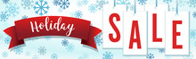 Blue And Red Hang Tag Snowflakes Holiday Sale Banner Vector Illustration