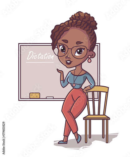 African teacher, black young woman professor standing in front of