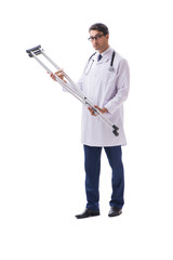 young doctor physician standing walking isolated on white backgr
