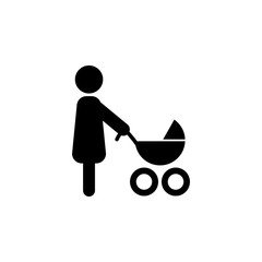 mother with stroller icon in a simple style icon. Simple black family icon. Can be used as web element, family design icon