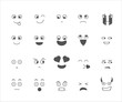 Collection of emoticon emoji cartoon facial expressions with mouth, eyes and eyebrows. Expressions like love, happiness, sadness, crying, naughty, disgusted, devil, surprised, sticking tongue out. 