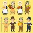 © azuaya25 - Thanksgiving Native American and Pilgrim characters illustration set.