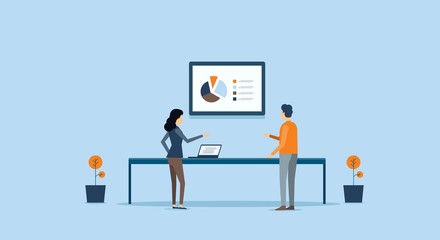 Poster - business teamwork on monitor report concept   
