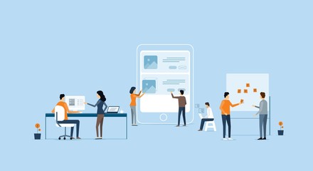 mobile application  development and design  process concept with business  team working concept
