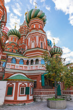 The Famous Cathedral Of St. Basil The Blessed, Located On The Red Square In Moscow, Russia