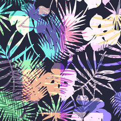  Seamless exotic pattern with tropical palm in bright color.