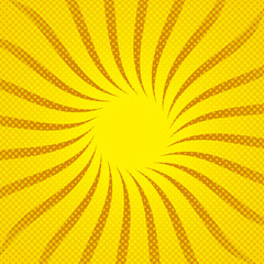 Wall Mural - Yellow sunbeams halftone background. Vector illustration.