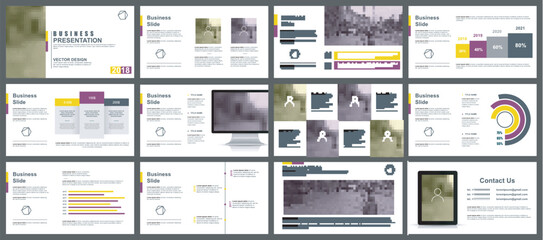 Aufkleber - Yellow and purple business presentation slides templates from infographic elements. Can be used for presentation, flyer and leaflet, brochure, marketing, advertising, annual report, banner, booklet.