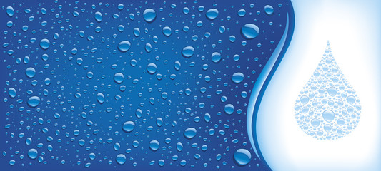 many water drops on blue background with place for text