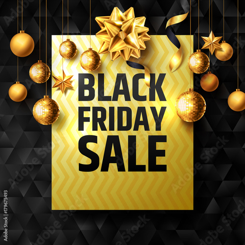 black friday sale poster with golden ribbon and christmas decoration elements for retailshopping or - Black Friday Christmas Decoration Deals black friday sale poster with golden ribbon and christmas decoration elements for retailshopping or - Black Friday Christmas Decoration Deals