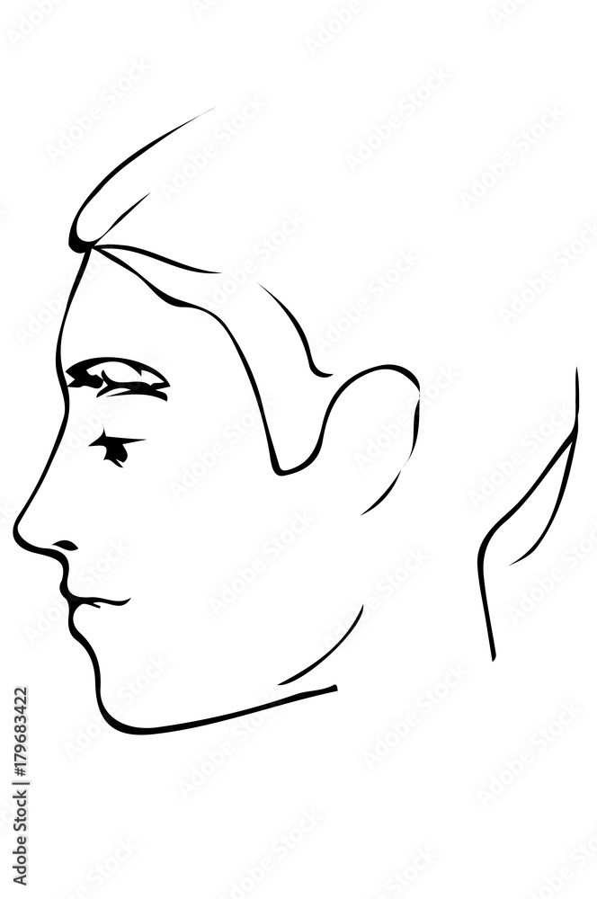 sketch to portrait of a young man's profile - obrazy, fototapety, plakaty 