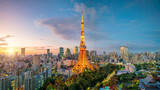 Fototapeta  - City view with Tokyo Tower, Tokyo, Japan