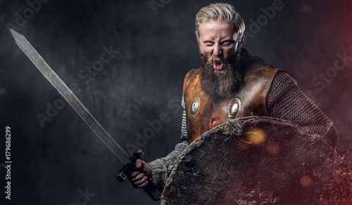 A man Viking dressed in Nordic armor. Wallpaper Mural
