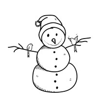 Snowman Wearing Santa Hat Doodle, A Hand Drawn Vector Doodle Illustration Of A Snowman On Christmas Day.