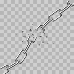 realistic broken steel chain links freedom isolated on transparent background