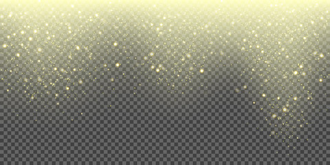 Leinwandbilder - Snow falling vector background of golden sparkling snowfall and glittering snowflakes. Vector abstract glowing gold glitter particles pattern background for Christmas or New Year winter greeting card
