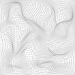 Distorted wave monochrome texture. Abstract dynamical rippled surface. Vector stripe  deformation background. Mesh, grid pattern of lines. Black and white illustration.