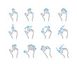 Touchscreen gesture icons for smartphones. Linear icon set