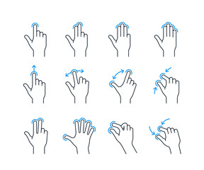 touchscreen gesture icons for smartphones. linear icon set
