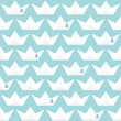 Retro Seamless Pattern Paper Boats Anchors Blue