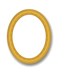 oval gold vintage picture frame on white wall