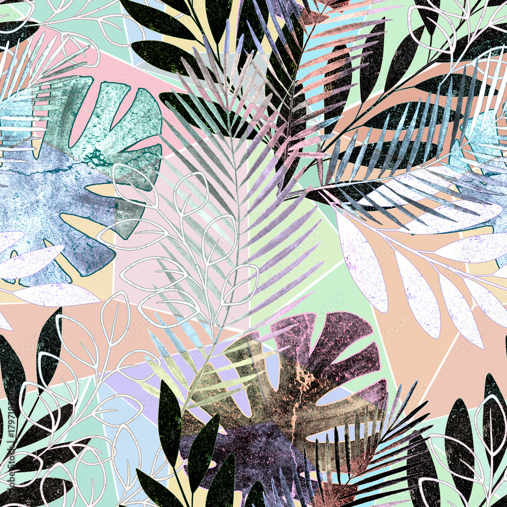 tropikalny-wzor-palm-pozostawia-na-kolorowe-tlo