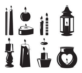 Wall Mural - monochrome vector symbols of candles for birthday party