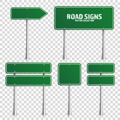 Wall Mural - road green traffic sign. blank board with place for text.mockup. isolated on transparent background 