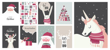 Merry Christmas Cards, Illustrations And Icons, Lettering Design Collection - No 4