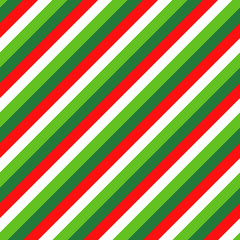 Wall Mural - Christmas Candy Cane Four Color Stripes Vector Pattern in Red, White, Lime Green and Dark Green. Popular Winter Holiday Background. Diagonal Lines Texture Tile.
