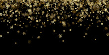 Black Winter Background With Golden Snowflakes.
