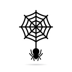 Wolf spider and circular spiderweb icon