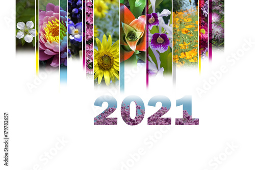 Poster 2021 with floral motif very cheerful and colorful