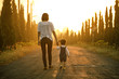 © DN6 - Happy family in the park evening light. The lights of a sun. Mom and baby happy walk at sunset. The concept of a