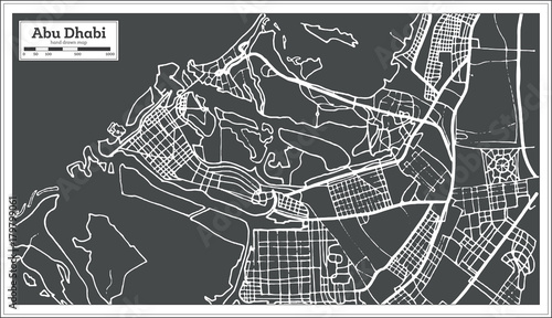 Fotomural Abu Dhabi UAE Map in Retro Style.