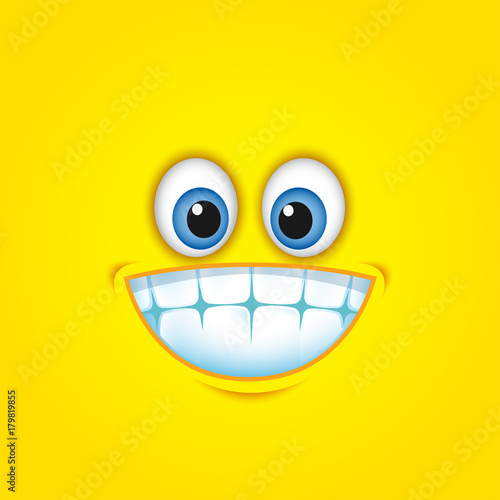 Cute smiling, grinning face emoticon showing teeth, emoji Stock Vector