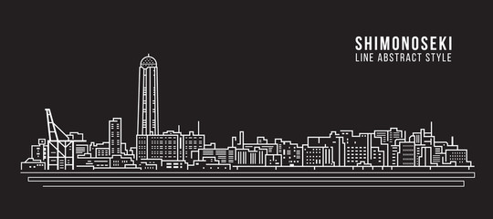 Cityscape Building Line art Vector Illustration design - shimonoseki city