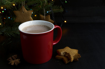 Wall Mural - Cocoa and cookies in the shape of a star.