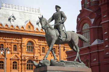 Wall Mural - A monument to the marshal of the Soviet Union Georgy Zhukov in front of the History Museum near the Red Square.