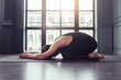 © uv_group - Yoga man practice stretching pose training concept, full lengths with copyspace