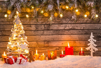 Wall Mural - christmas decoration on wooden background