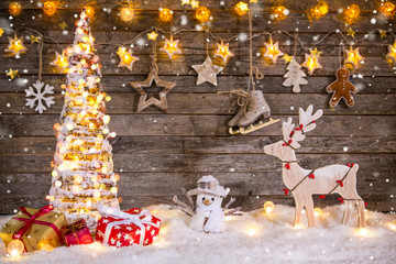 christmas decoration on wooden background