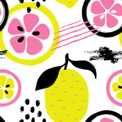 Wall Mural - Brush Grunge Lemon Seamless Pattern.