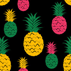 Wall Mural - Brush Grunge Pineapple Fruits Seamless Pattern.