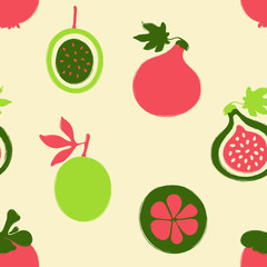 Wall Mural - Brush Grunge Exotic Fruits Seamless Pattern.