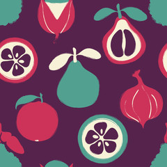 Wall Mural - Brush Grunge Exotic Fruits Seamless Pattern.