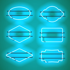 Wall Mural - set of realistic glowing blue neon frames isolated on transparent background. shining and glowing ne