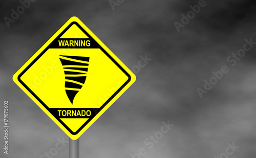 Warning Tornado Road Sign Yellow Hazard Warning Sign Against Grey Sky Tornado Warning Bad Weather Warning Vector Illustration Hurricane Season With Symbol Sign Against A Stormy Background Buy This