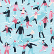 © shmatia - Vector seamless pattern with people skating. Colorful illustration in blue, pink colors